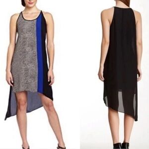 BCBGMaxAzria Gray and Blue Asymmetrical Halter Dress